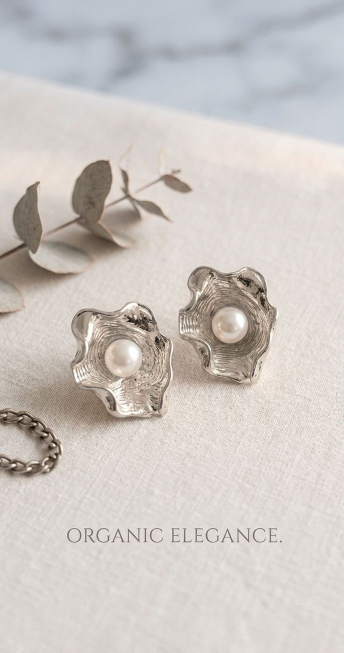Organic Pearl Stud Earrings (Silver)