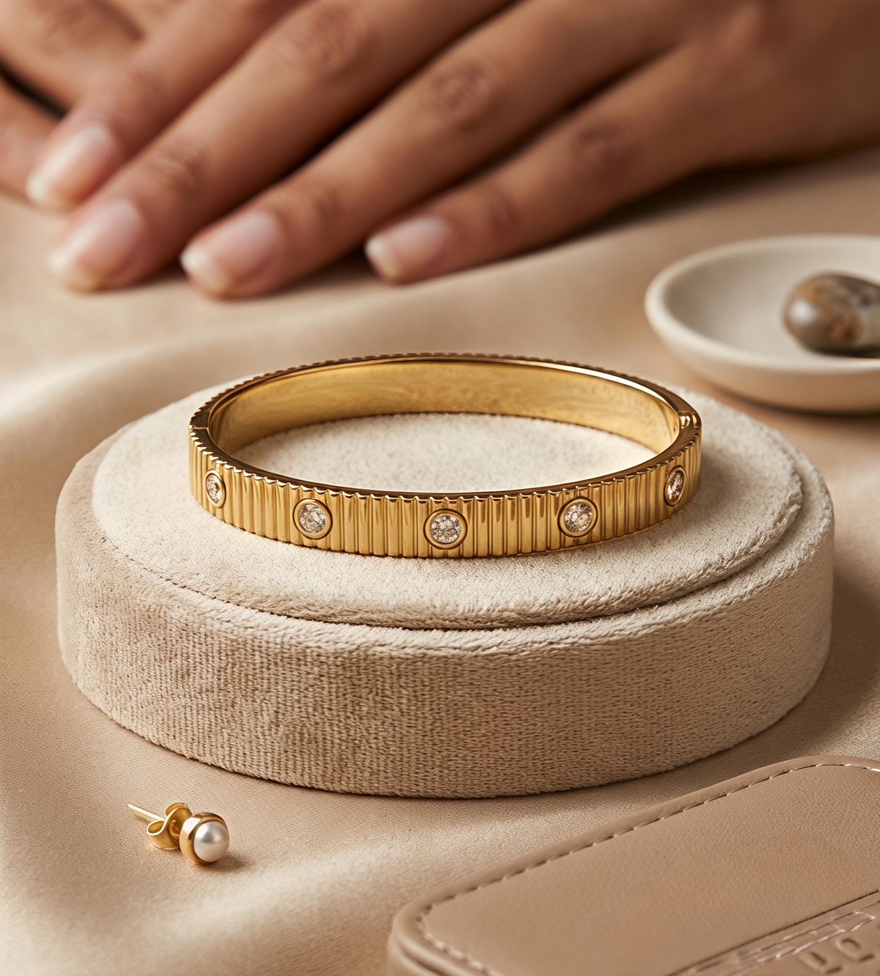 Rose Stone Fluted Diamond Bangle