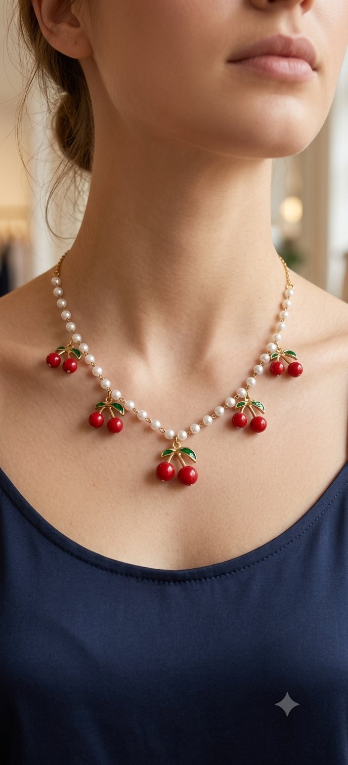 Cherry Pearl Charm Necklace