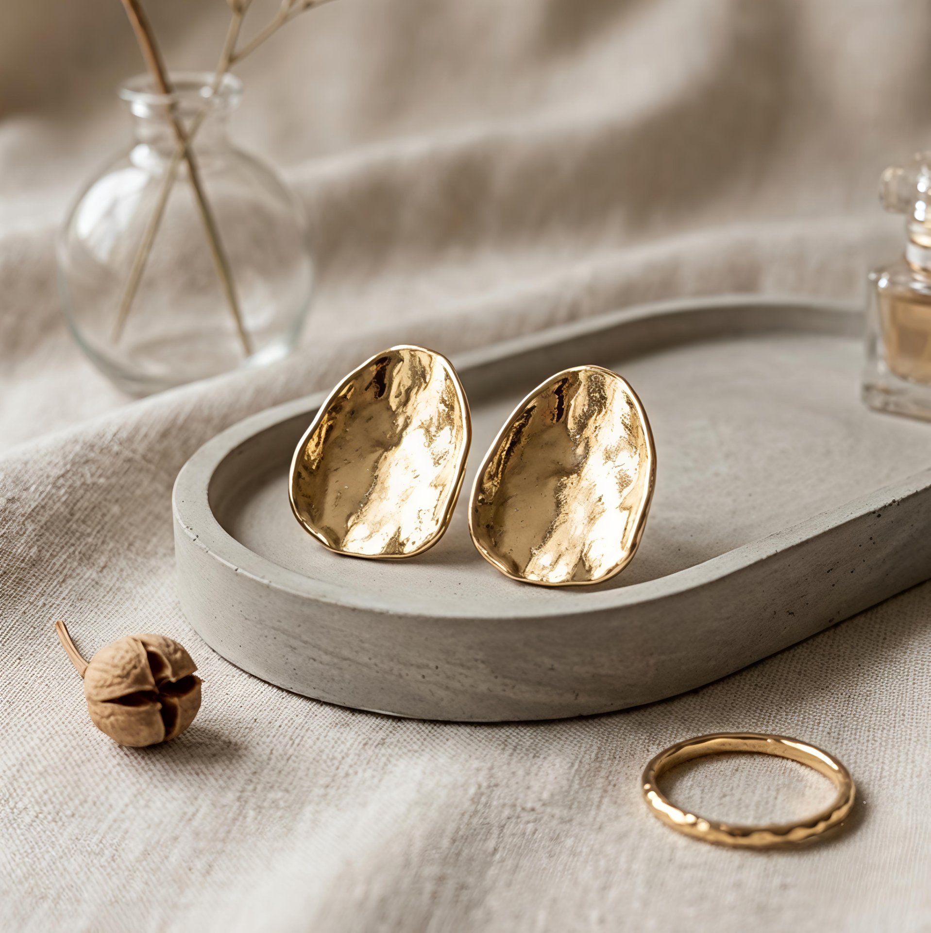 Hammered Gold Organic Earrings