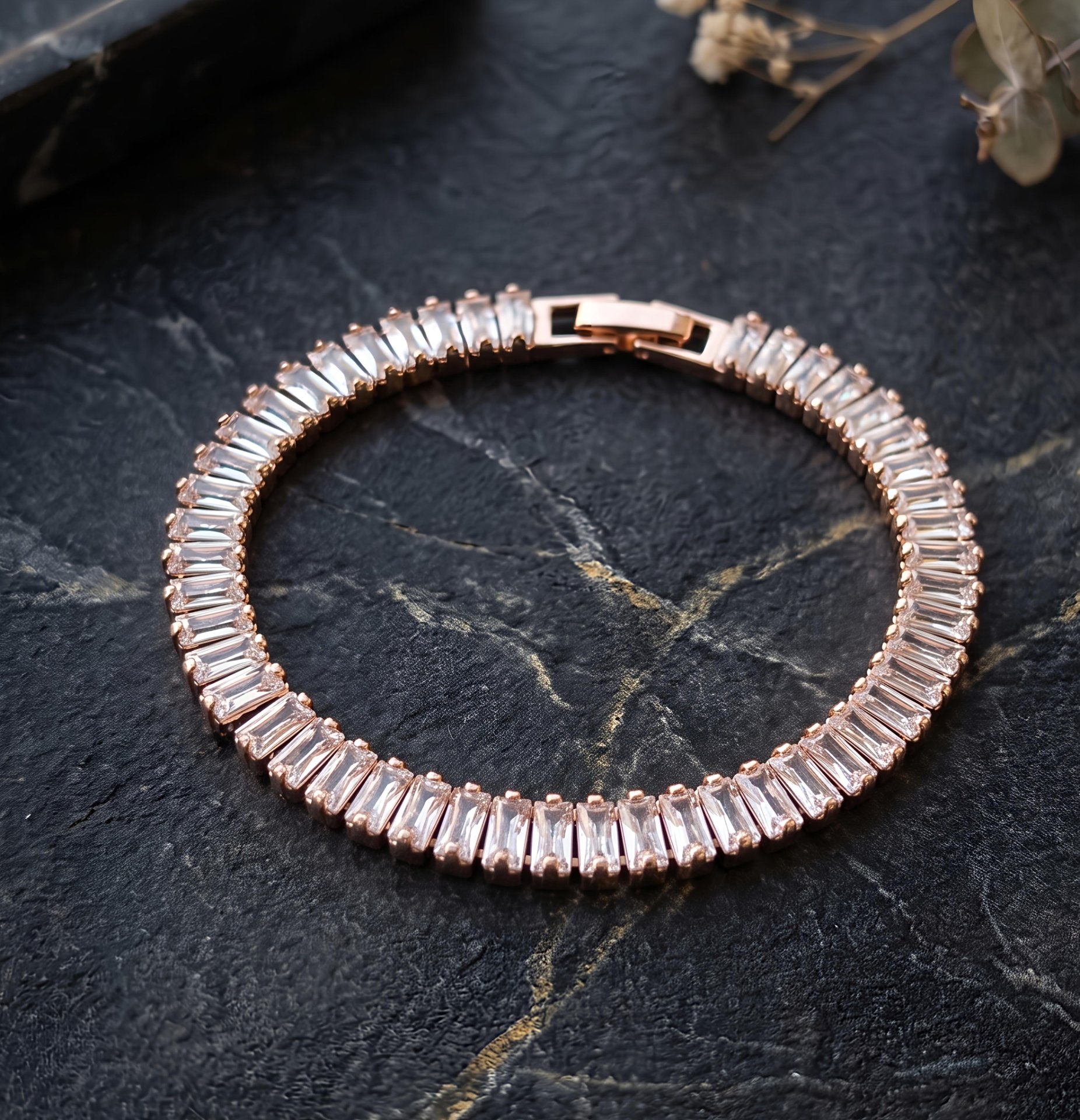 Rose Gold Baguette Crystal Bracelet