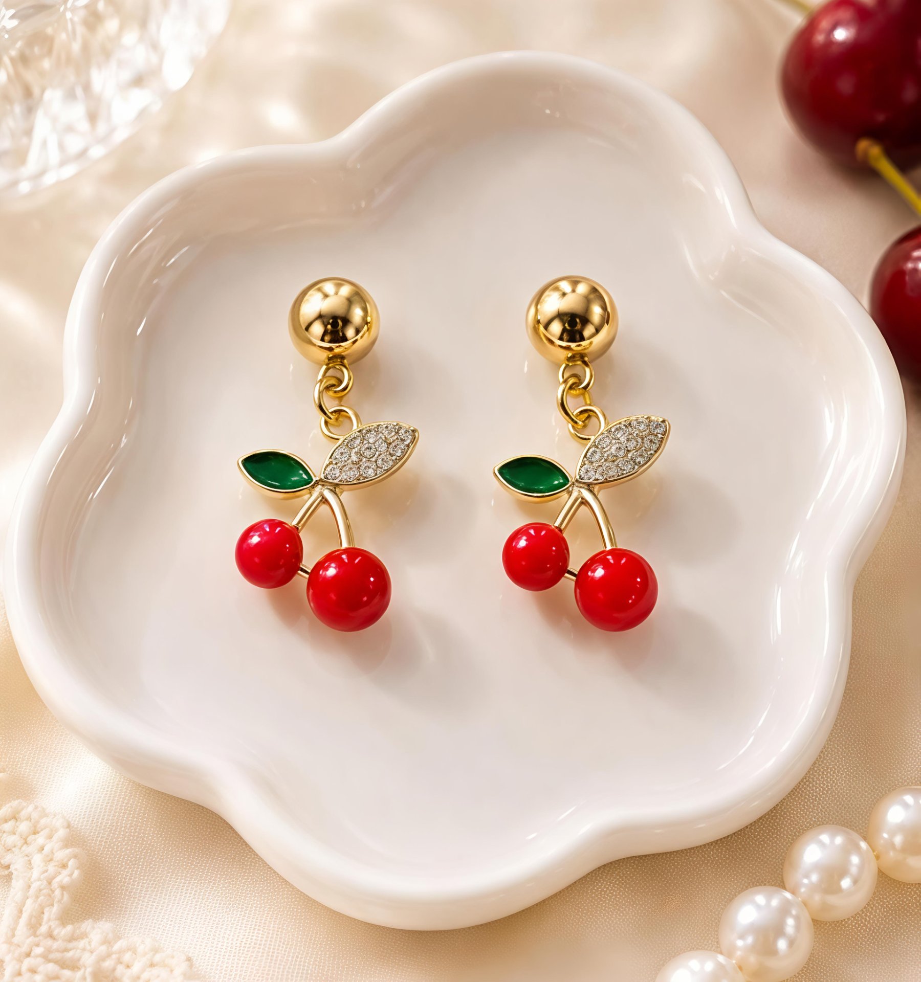 Sparkling Cherry Drop Earrings
