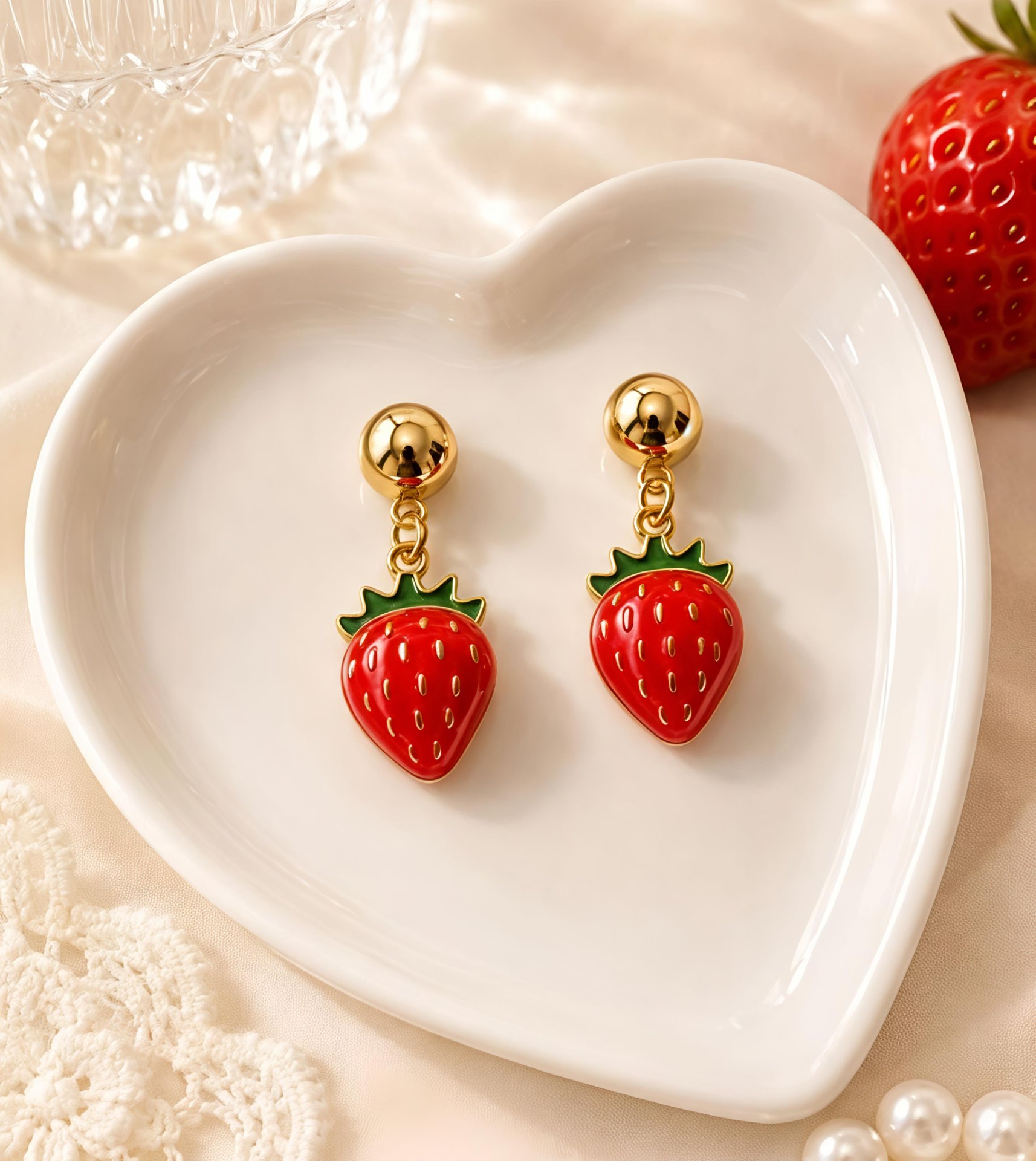 Golden Strawberry Drop Earrings